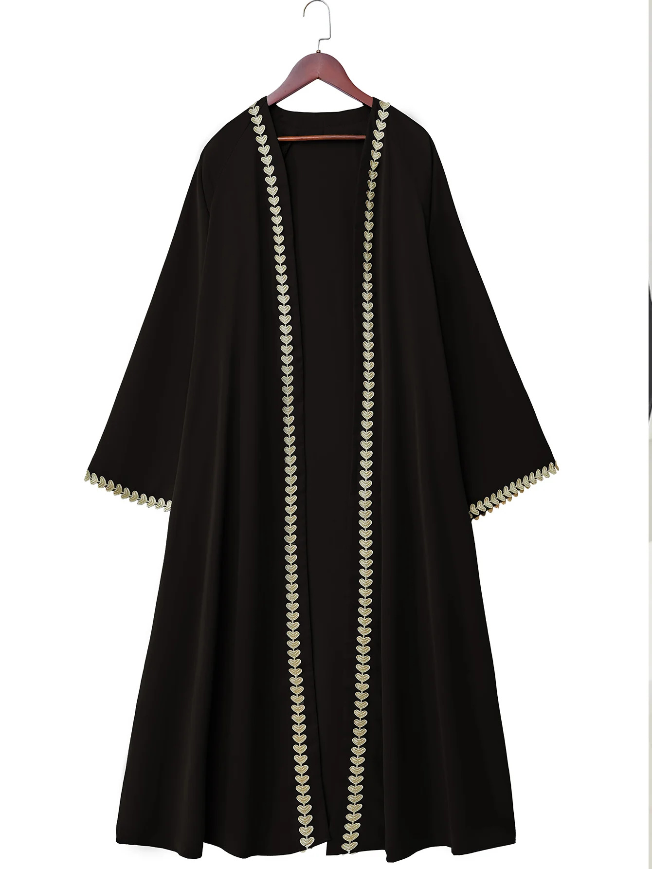 Muslim Womens Black Abaya with Gold Heart Loose Robe for Islamic Modest Fashion Daily Wear Prayers Weddings Religious Events