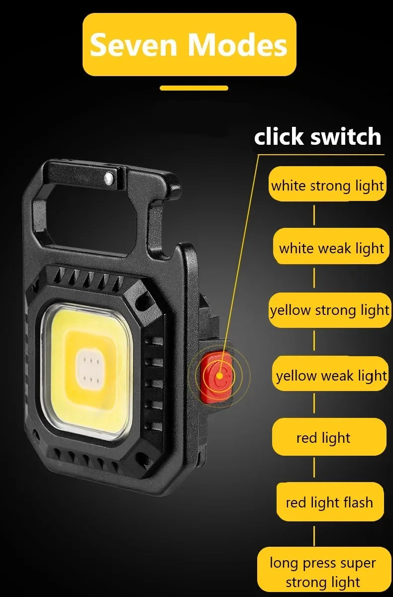 Portable Mini LED Flashlight USB C Rechargeable Keychain Light Multifunctional Work Light Outdoor Camping Lantern Fishing Torch