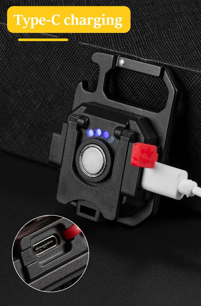 Portable Mini LED Flashlight USB C Rechargeable Keychain Light Multifunctional Work Light Outdoor Camping Lantern Fishing Torch