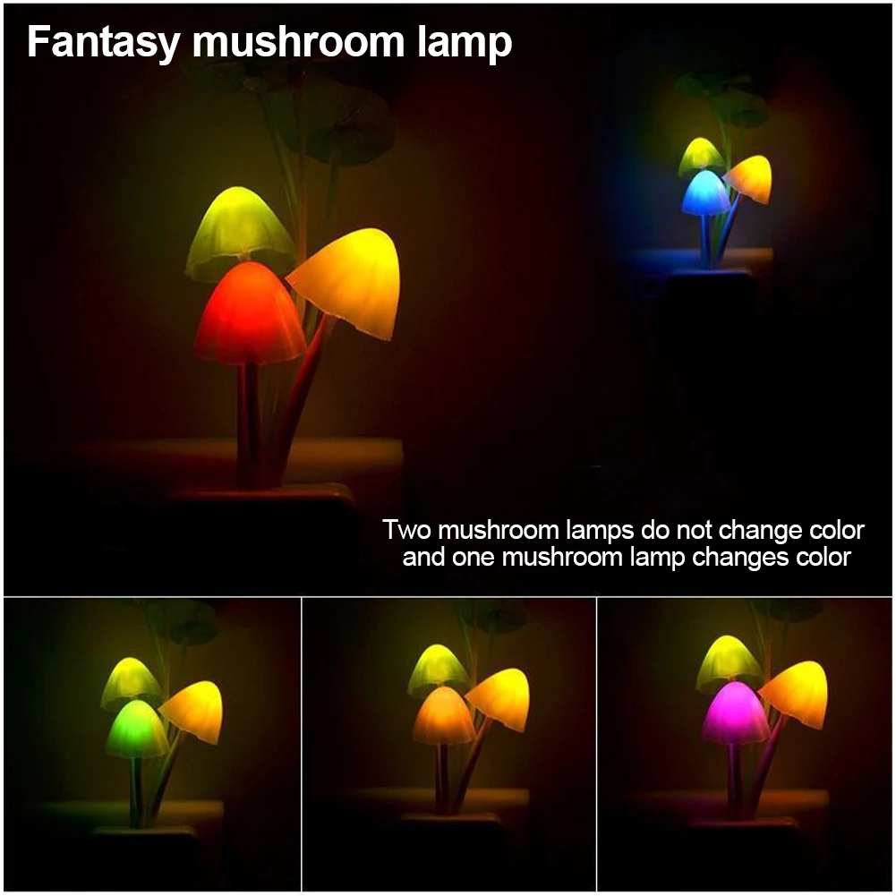 Mushroom Night Light LED Bedside Lamp EU / US Plug 7 Color Changing Light-controlled Sensor for Babyroom Bedroom Home Decor