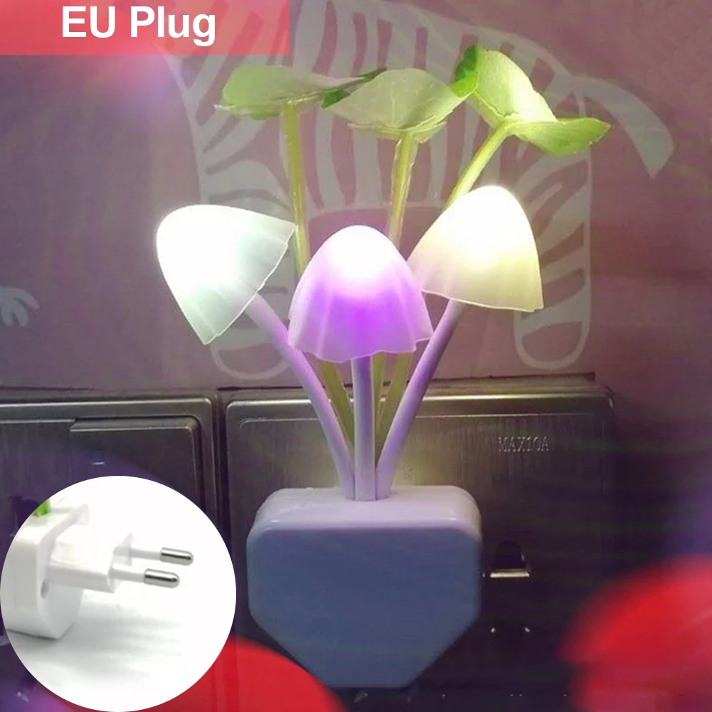 Mushroom Night Light LED Bedside Lamp EU / US Plug 7 Color Changing Light-controlled Sensor for Babyroom Bedroom Home Decor