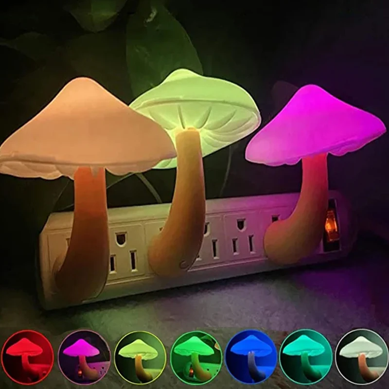 Mushroom LED Night Lights Shape Automatic Sensor Bedroom Decor US Plug Wall Lamps for Kid Children's Room Bedside Mini Lamp Mushroom LED Night Lights Shape Automatic Sensor Bedroom Decor US Plug Wall Lamps for Kid Children's Room Bedside Mini Lamp