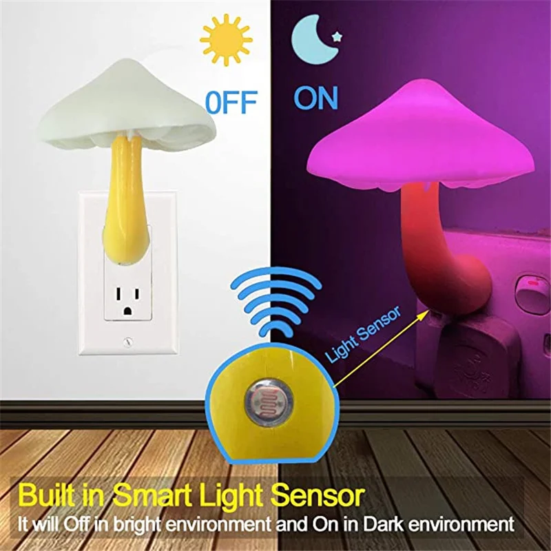 Mushroom LED Night Lights Shape Automatic Sensor Bedroom Decor US Plug Wall Lamps for Kid Children's Room Bedside Mini Lamp Mushroom LED Night Lights Shape Automatic Sensor Bedroom Decor US Plug Wall Lamps for Kid Children's Room Bedside Mini Lamp