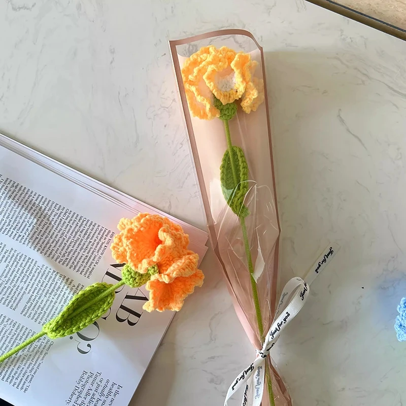 1pc Tulip Crochet Flowers Artificial Woven Flowers Handmade Tulipanes Wedding Gift for Guest Home Decoration Mother's Day Gift