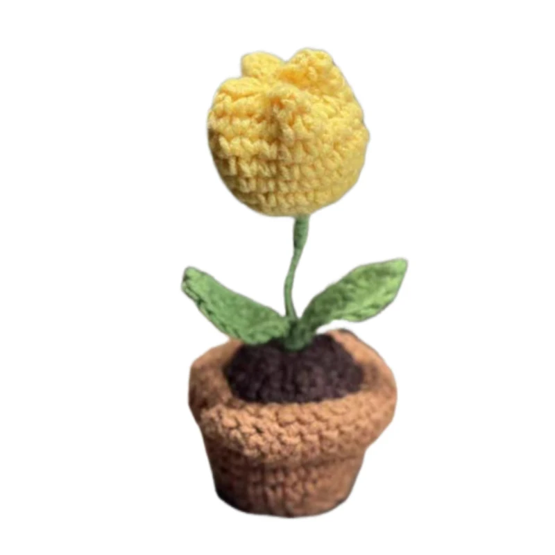 DIY Handmade Crochet Flowers Potted Finished Woven Bouquet Artificial Knitted Flower Valentine's Day Gift Home Desktop Decor