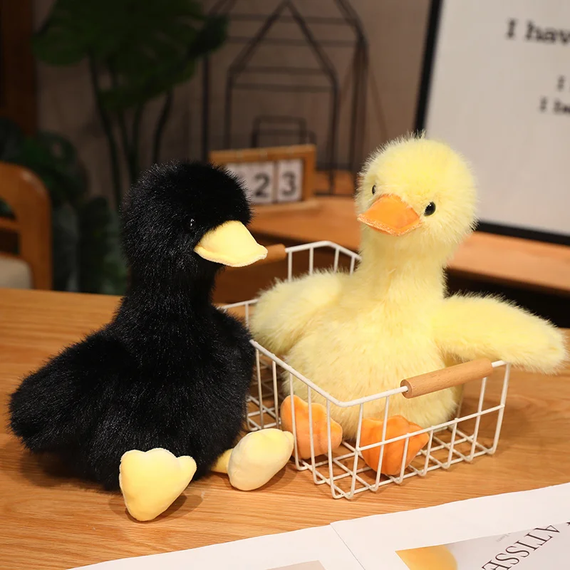 Kawaii Simulation Yellow Duck Plush Toy Lifelike White Black Duck Plushies Long Hair Animal Doll Boys Girls Sleeping Gift