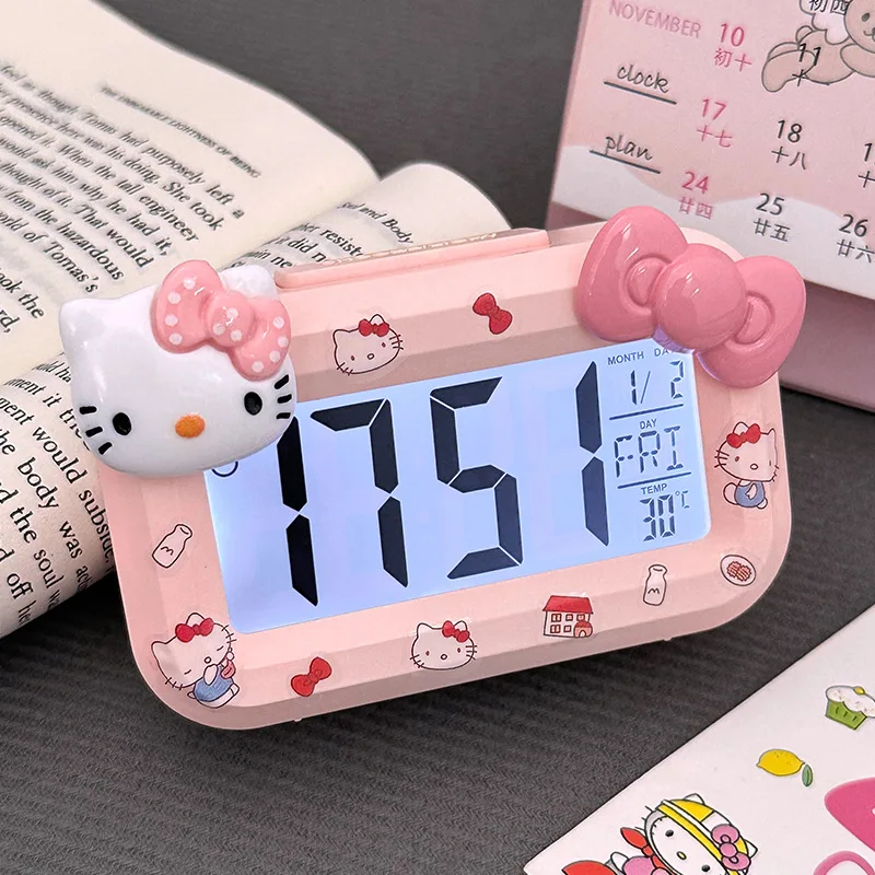 Sanrio Kawaii Hello Kitty Anime Cartoon Alarm Clock Room Desktop Ornament Student Alarm Clock Charm Birthday Gift