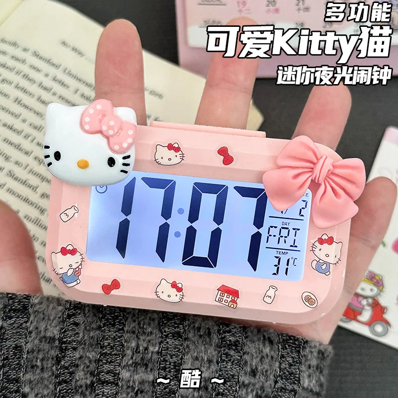 Sanrio Kawaii Hello Kitty Anime Cartoon Alarm Clock Room Desktop Ornament Student Alarm Clock Charm Birthday Gift