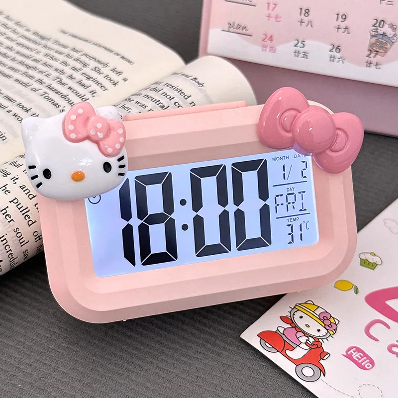 Sanrio Kawaii Hello Kitty Anime Cartoon Alarm Clock Room Desktop Ornament Student Alarm Clock Charm Birthday Gift