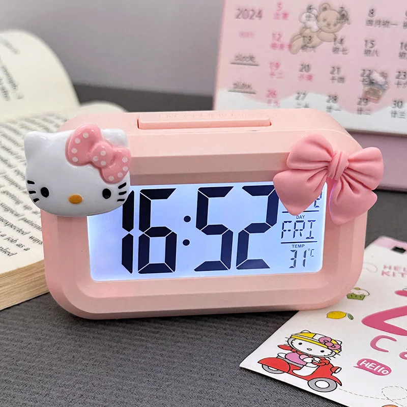 Sanrio Kawaii Hello Kitty Anime Cartoon Alarm Clock Room Desktop Ornament Student Alarm Clock Charm Birthday Gift