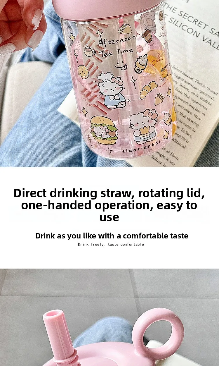 Hello kitty cartoonsummergirls plastic cup cute high appearance straw large capacity student portable sports water cup wholesale