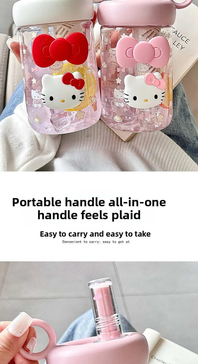 Hello kitty cartoonsummergirls plastic cup cute high appearance straw large capacity student portable sports water cup wholesale