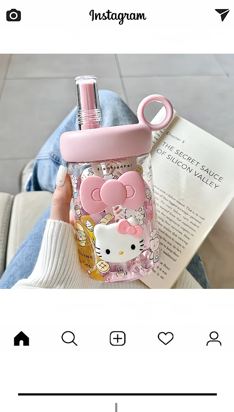 Hello kitty cartoonsummergirls plastic cup cute high appearance straw large capacity student portable sports water cup wholesale