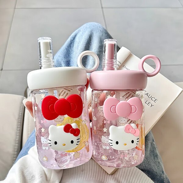 Hello kitty cartoonsummergirls plastic cup cute high appearance straw large capacity student portable sports water cup wholesale