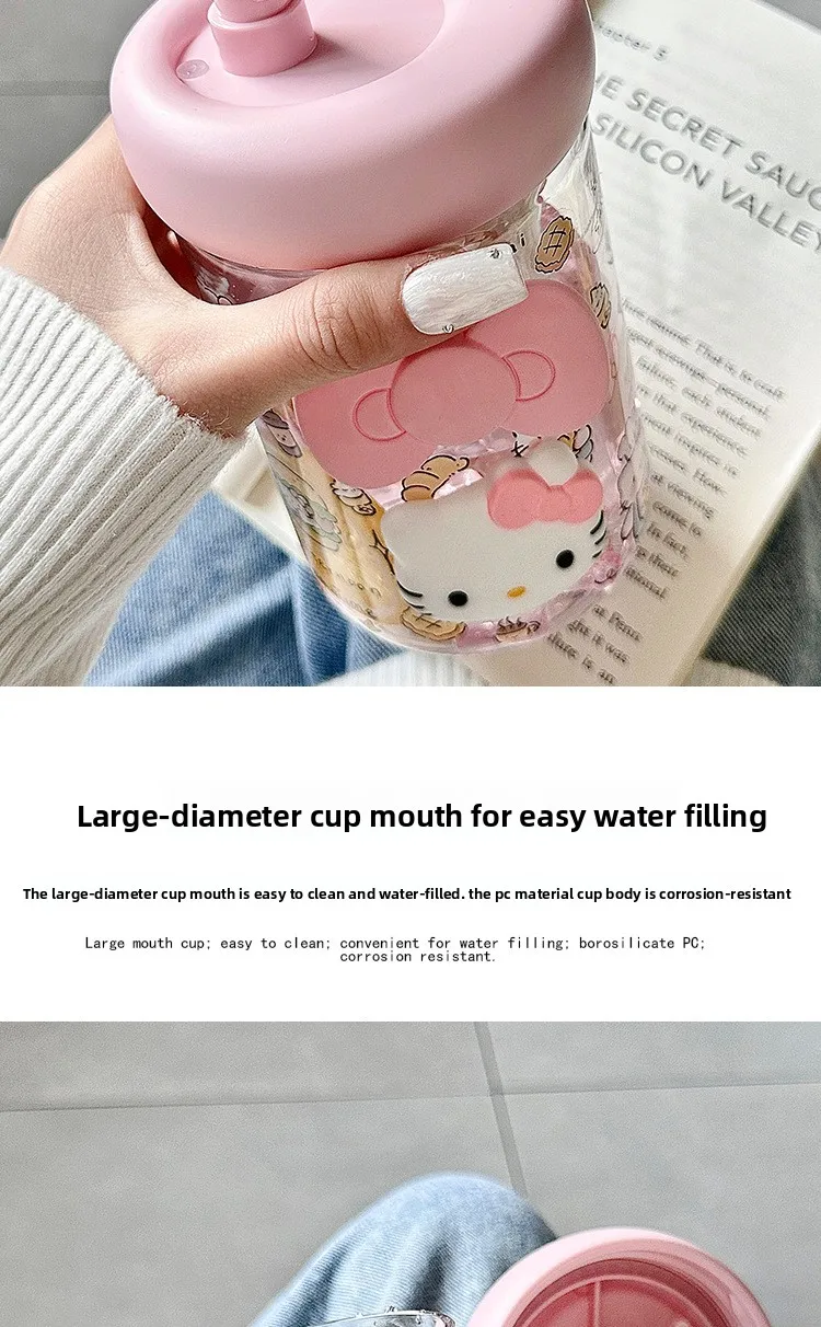 Hello kitty cartoonsummergirls plastic cup cute high appearance straw large capacity student portable sports water cup wholesale