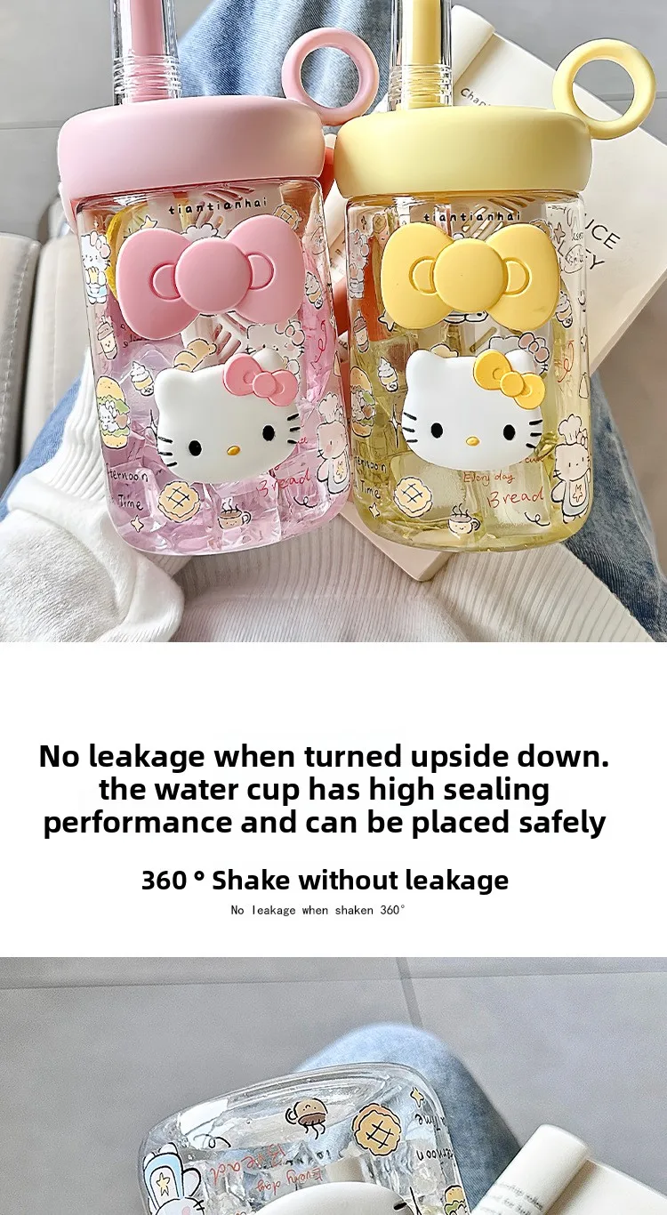 Hello kitty cartoonsummergirls plastic cup cute high appearance straw large capacity student portable sports water cup wholesale